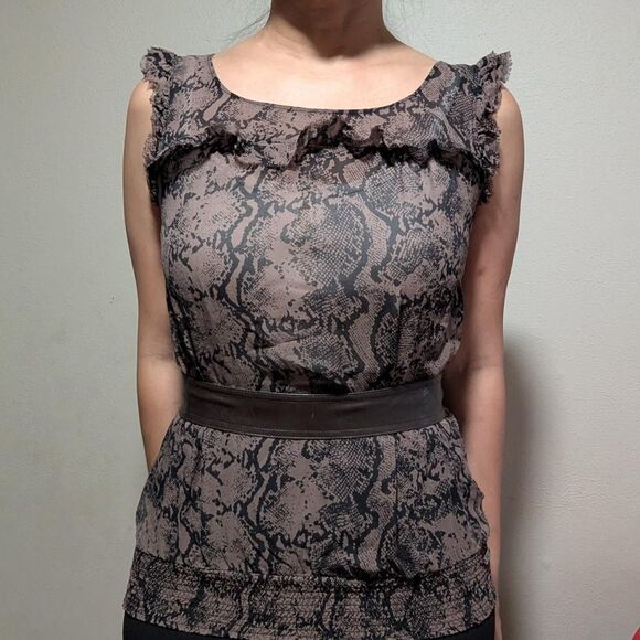 Guess 100% silk Women's Brown Snakeskin Print Blouse EUC - Picture 1 of 8